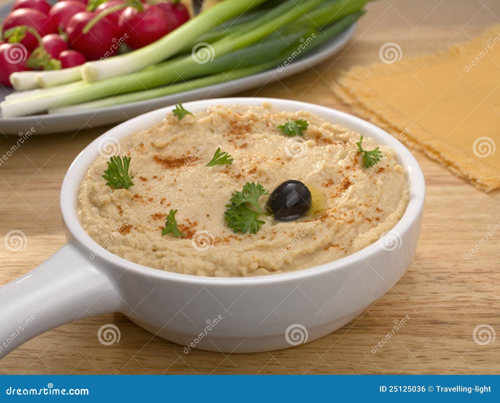 Hummus with Scallions and Radishes Stock Photo Image of dish, spring