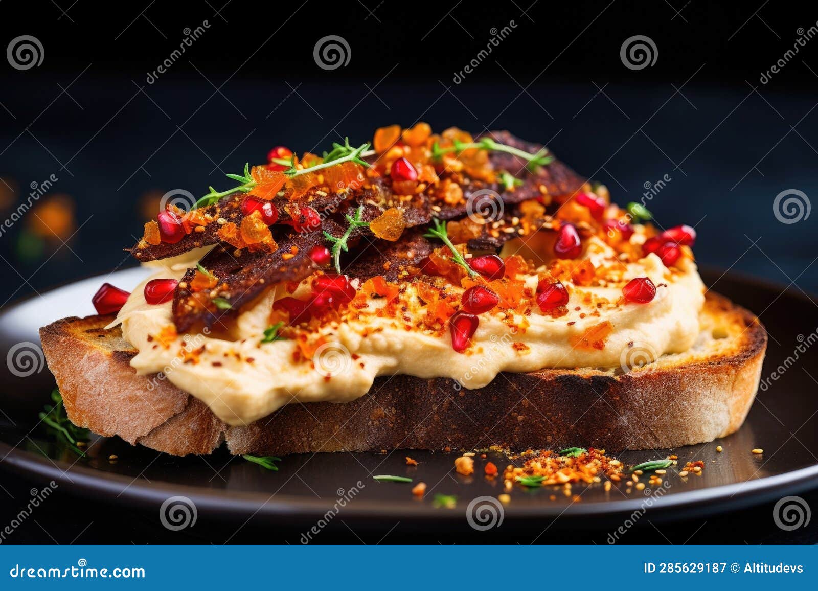 Hummus Spread on Toast with a Sprinkle of Paprika Stock Image Image