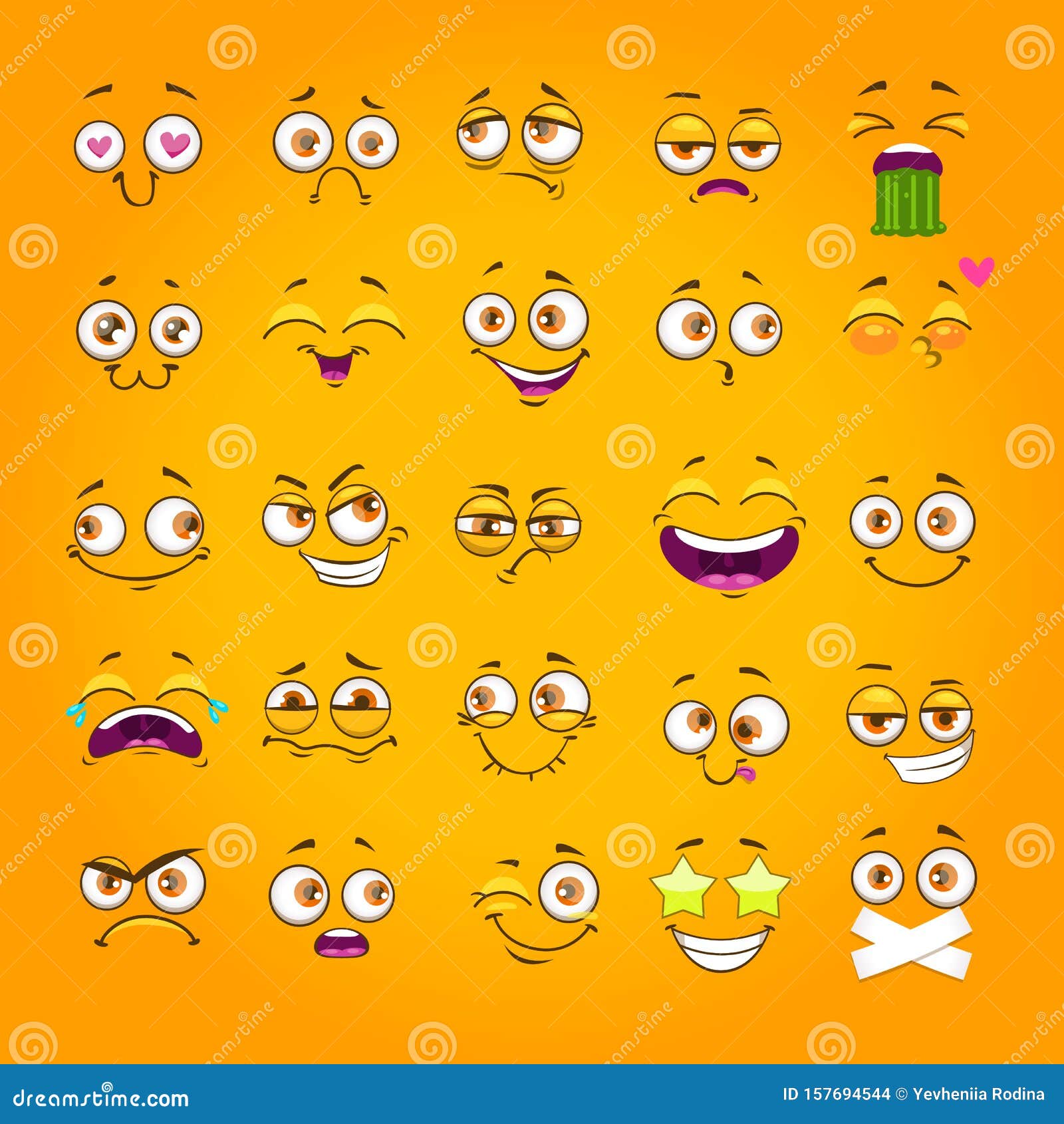 Humorous Emoji Set. Emoticon Face Collection. Funny Cartoon Comic Faces on  Yellow Background Stock Vector - Illustration of icon, face: 157694544