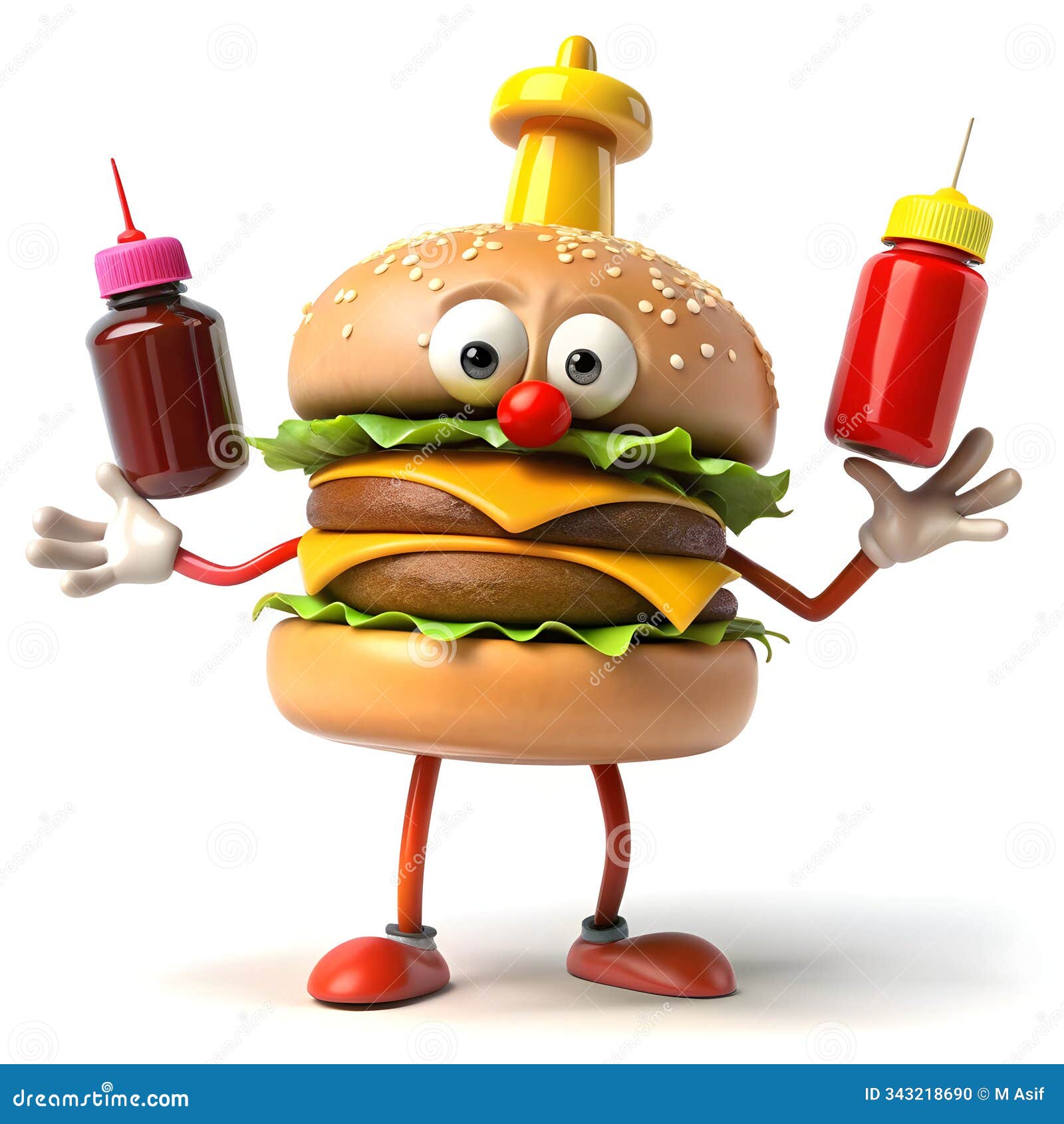 a humorous scene of a burger with arms trying to juggle
