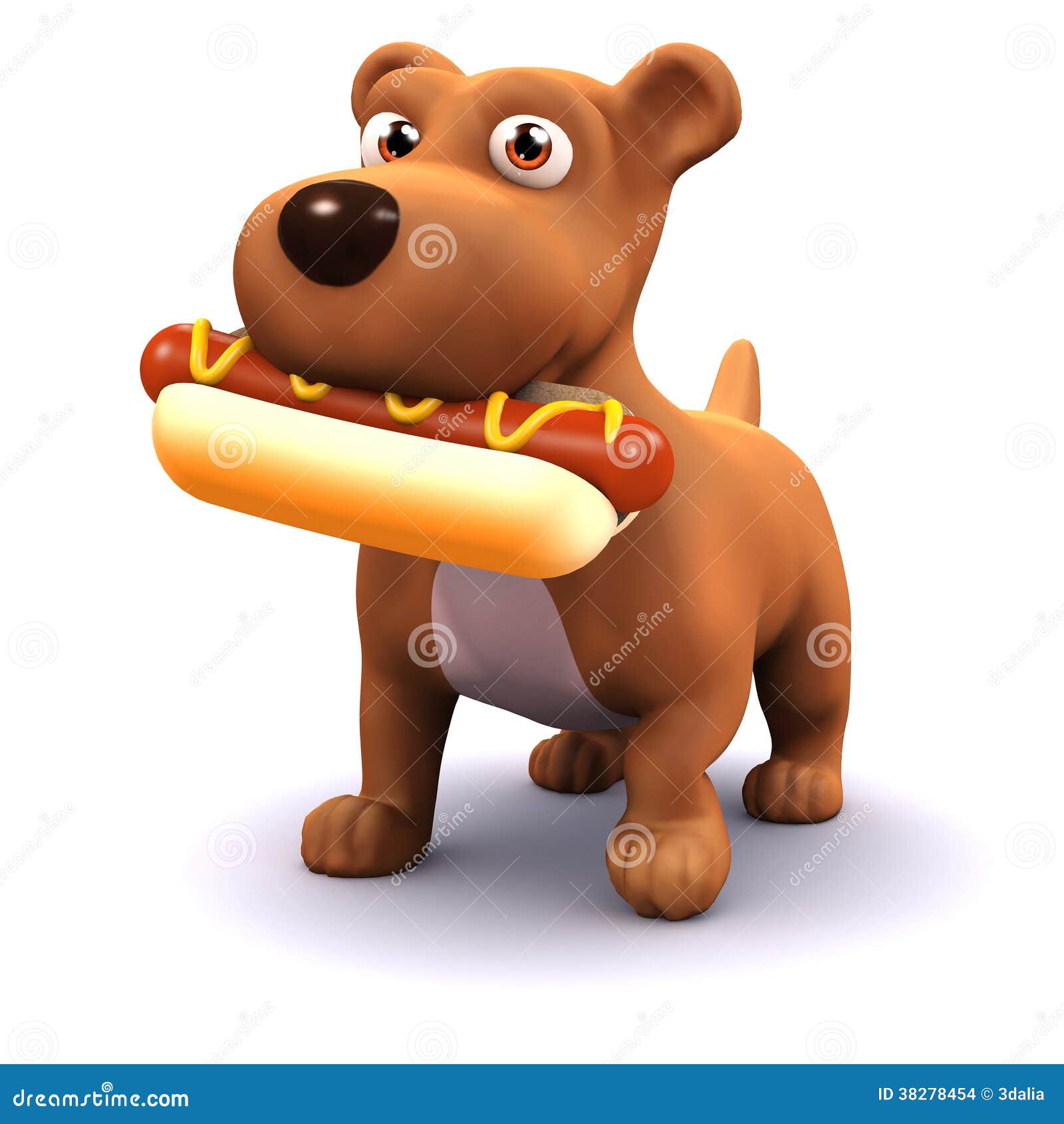 Hund 3d mit Hotdog stock abbildung. Illustration von tier 38278454