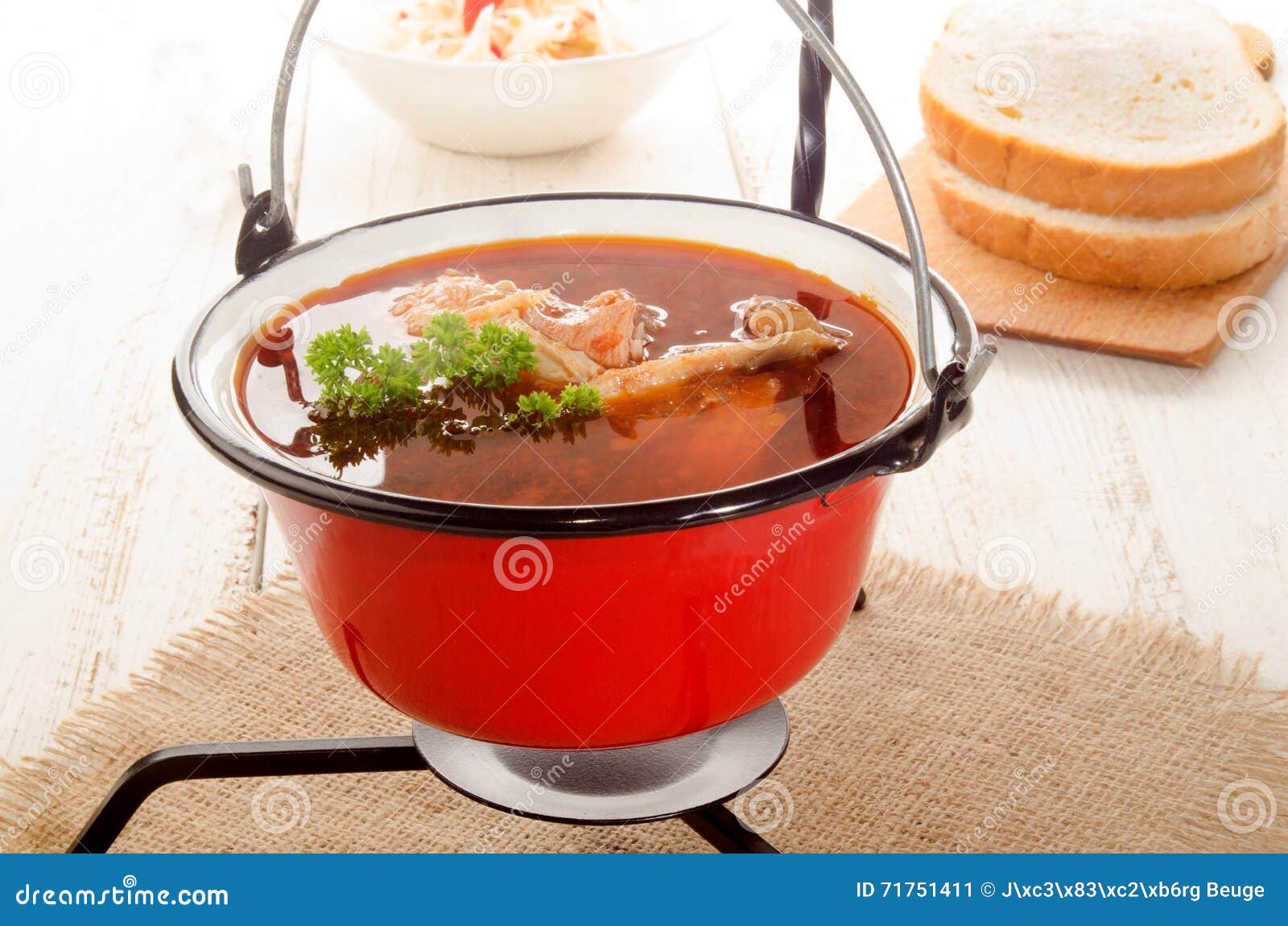 Hungarian Carp Soup in a Kettle and Sour Salad Stock Image Image of