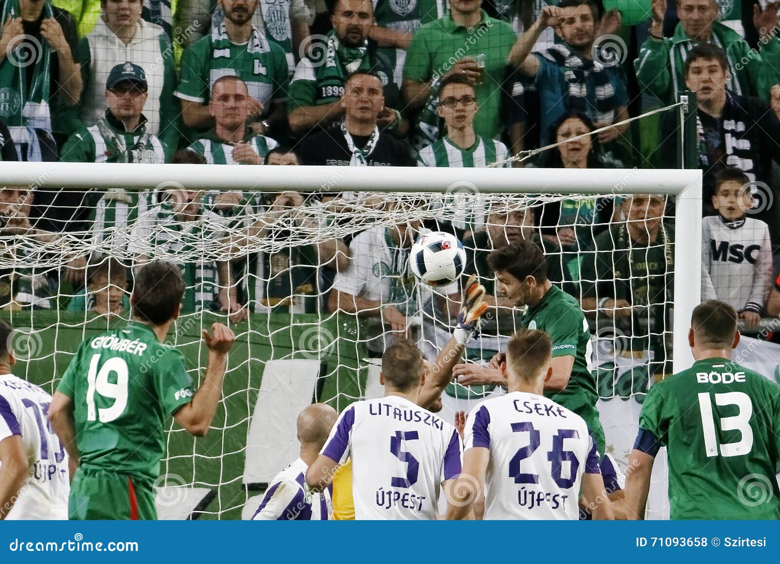 BUDAPEST, HUNGARY - MAY 7, 2016: The Team Of Ferencvarosi TC Celebrate With  The Goblet During The Hungarian Cup Final Football Match Between Ujpest FC  And Ferencvarosi TC At Groupama Arena On