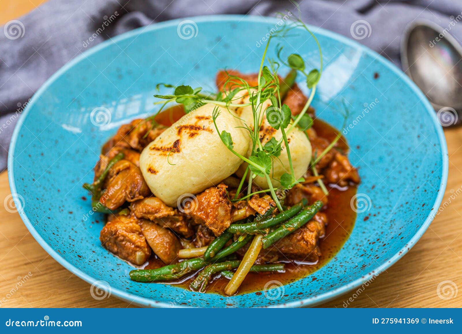Hungarian Goulash with a Bread Dumpling Prepared on the Grill Stock