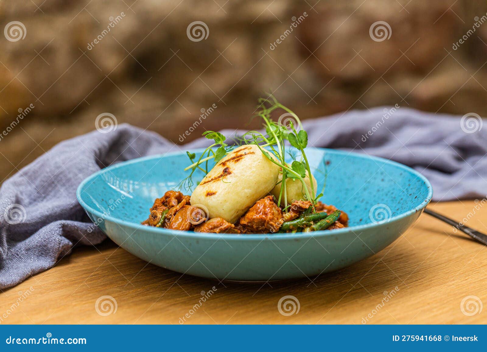 Hungarian Goulash with a Bread Dumpling Prepared on the Grill Stock