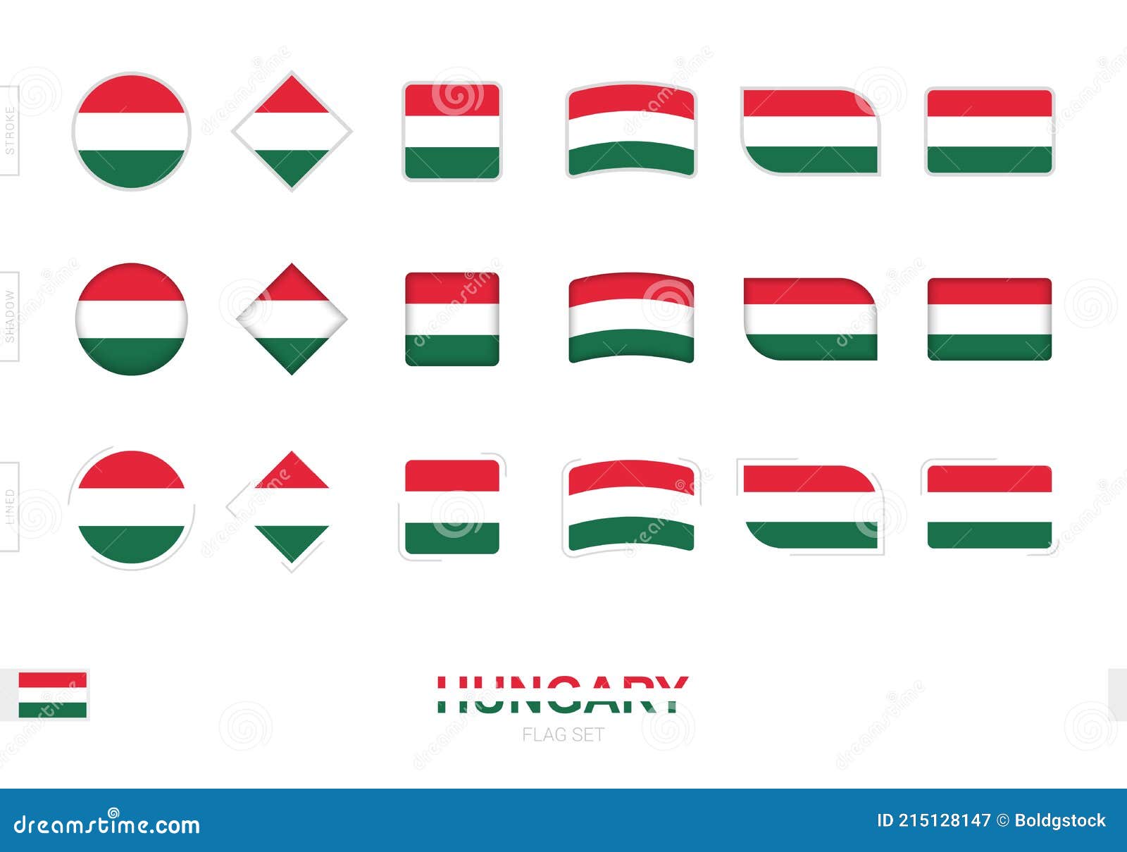 Hungary Flag Set, Simple Flags of Hungary with Three Different Effects