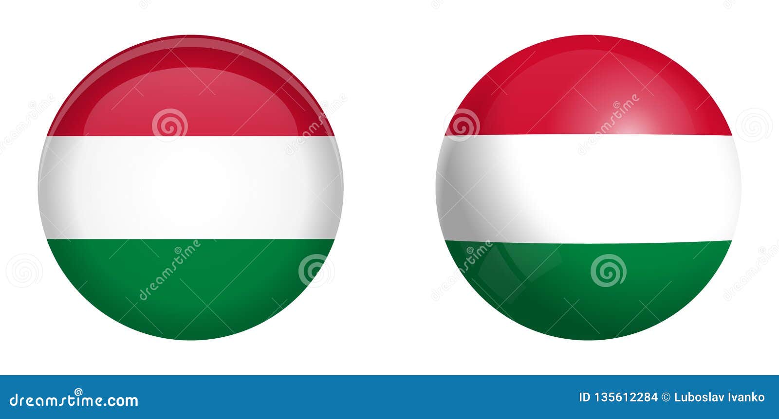 hungary flag under 3d dome button and on glossy sphere / ball