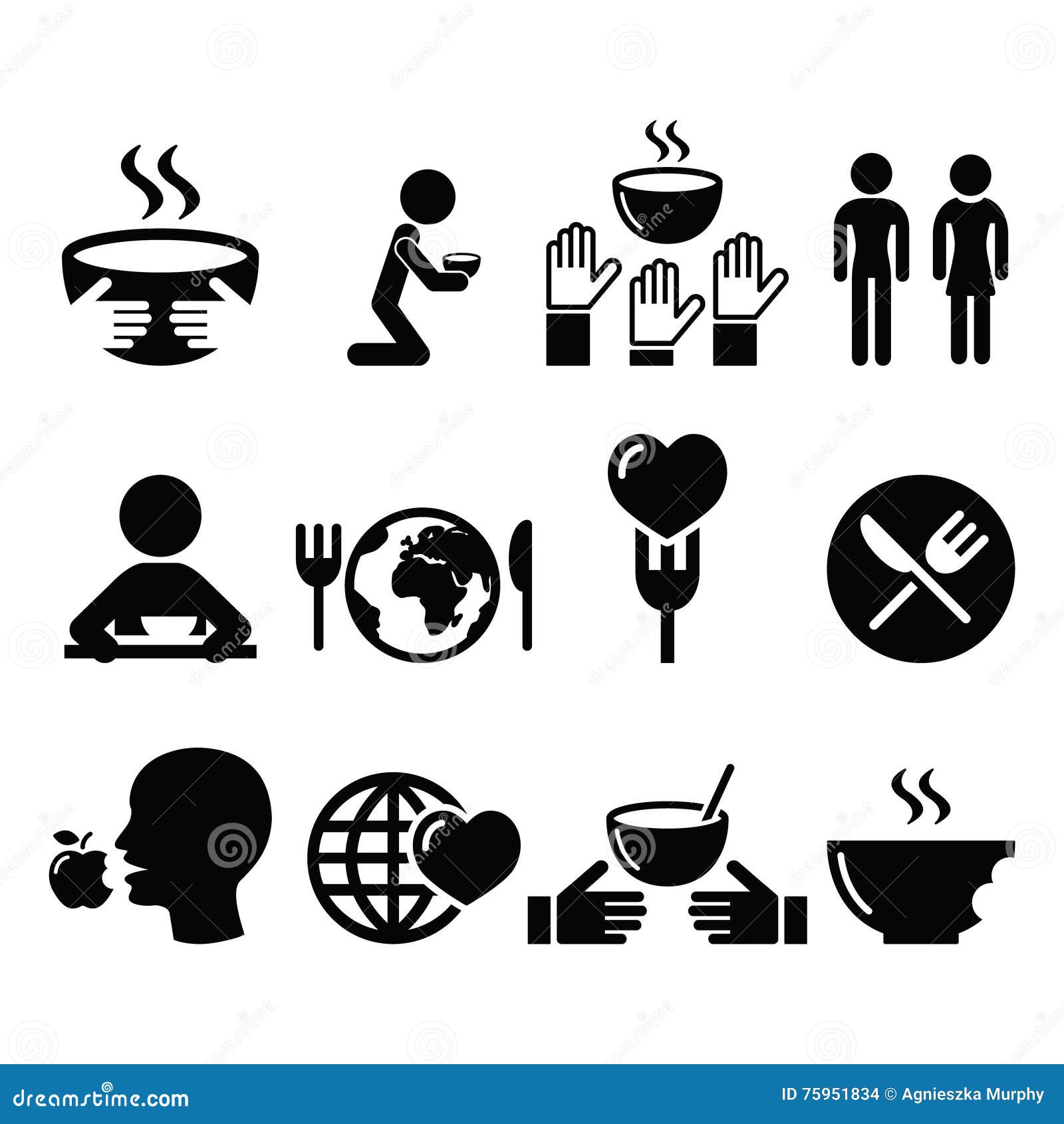 hunger, starvation, poverty icons set