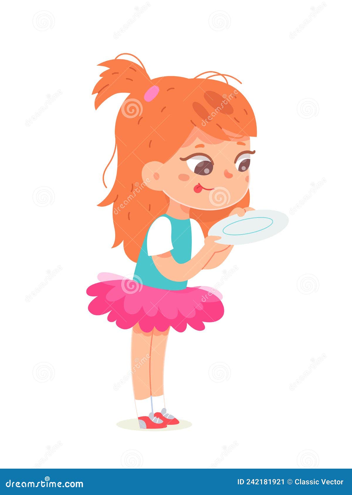 Hungry Girl Holding Empty Plate, Cute Child with Funny Face Waiting for ...