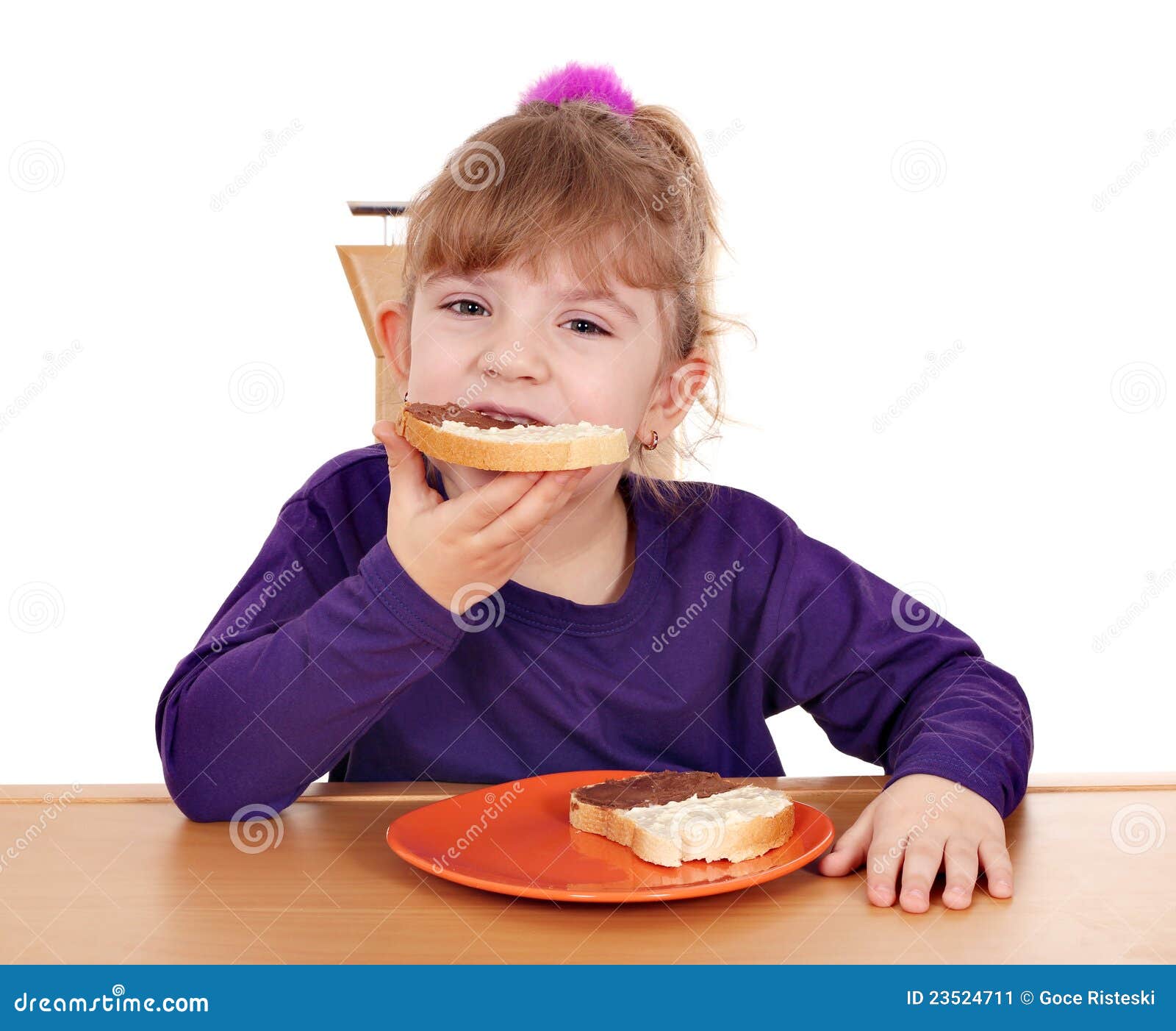 Hungry Little Girl Eats Bread Stock Image Image of girl, eating 23524711