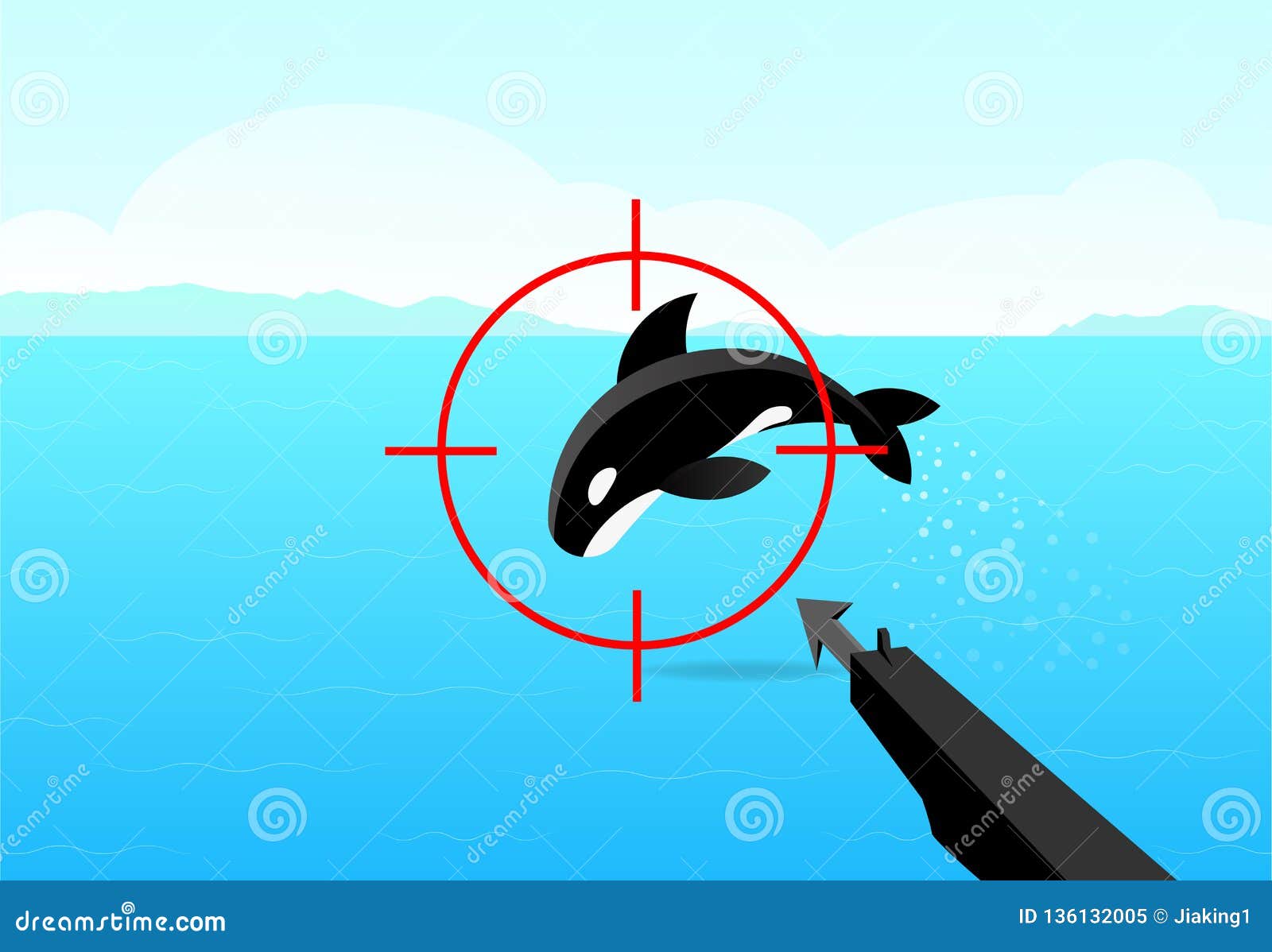 Hunter Aimed His Gun at Killer Whale, Vector Art Stock Vector