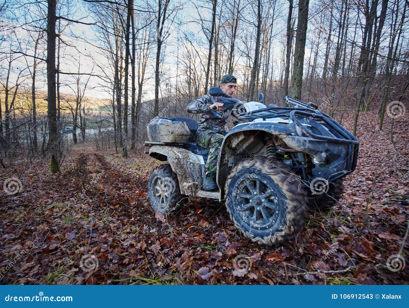 Hunter on quad bike stock image. Image of hunter, barrel 106912543