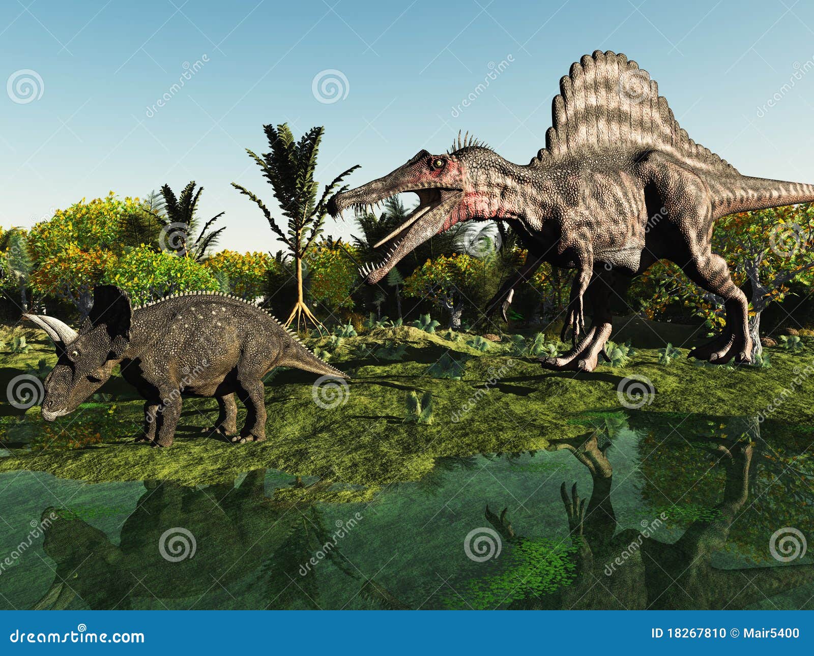 Hunting the Dinosaur stock illustration. Illustration of spinosaurus