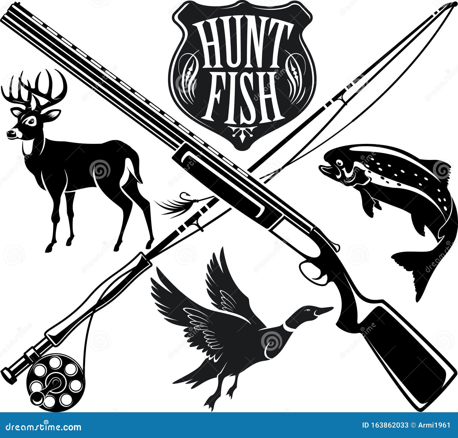 hunting and fishing emblem logo