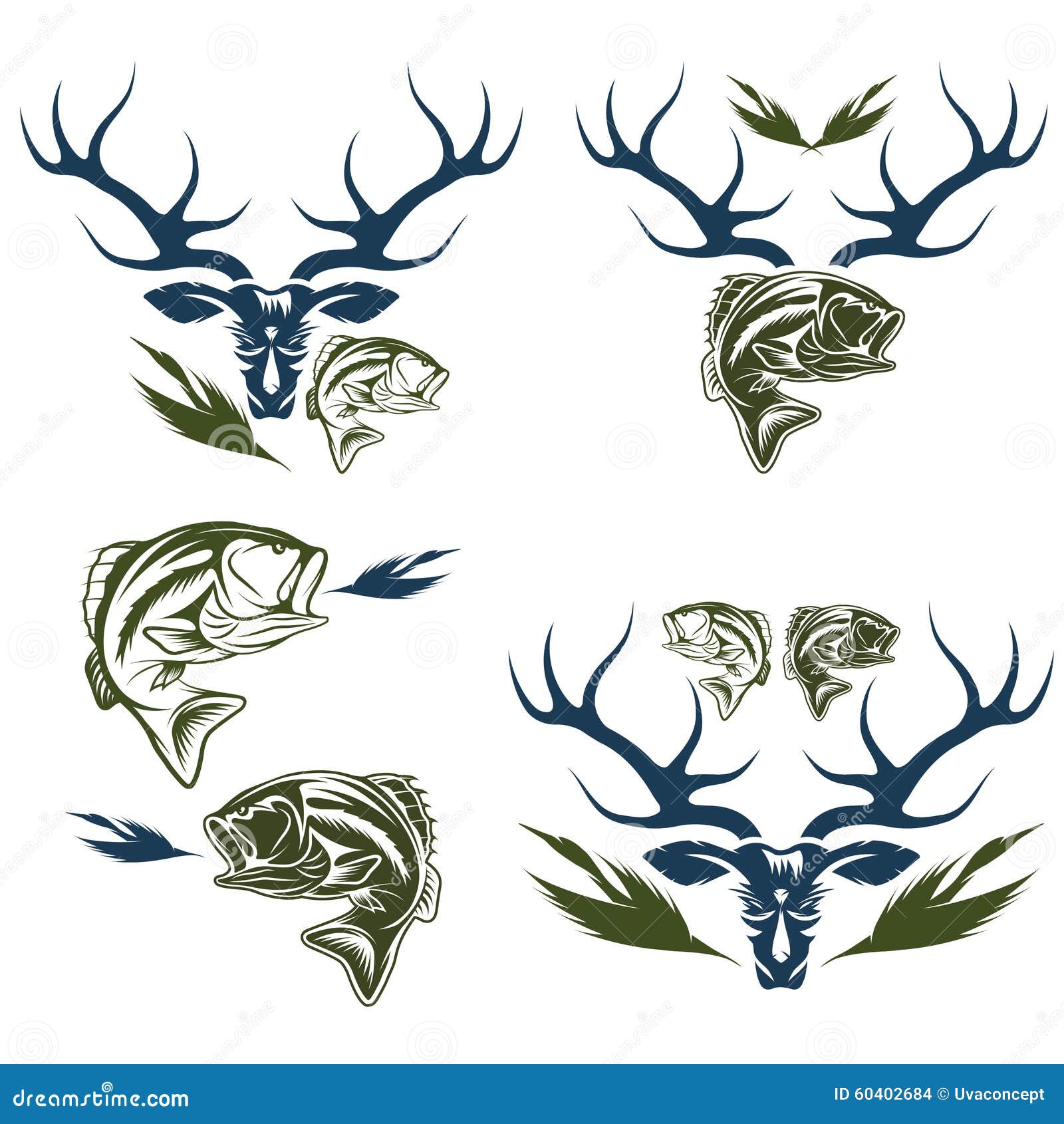 Hunting and Fishing Labels and Design Elements Stock Vector - Illustration  of hunting, antler: 60402684
