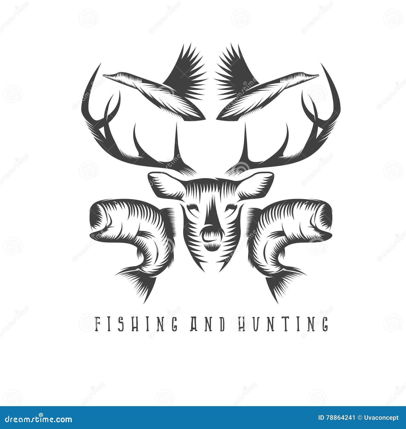 Hunting and Fishing Vintage Emblem Vector Design Stock Vector