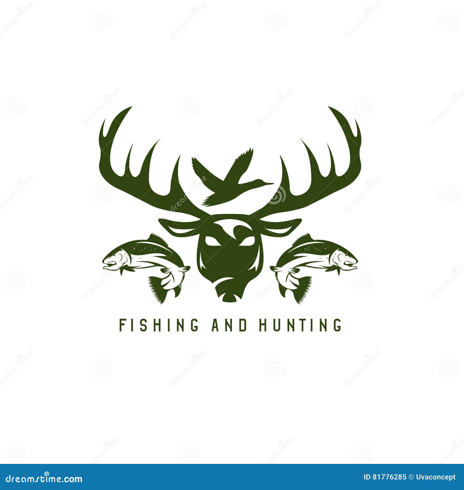 Hunting and Fishing Vintage Emblem Vector Design Stock Vector