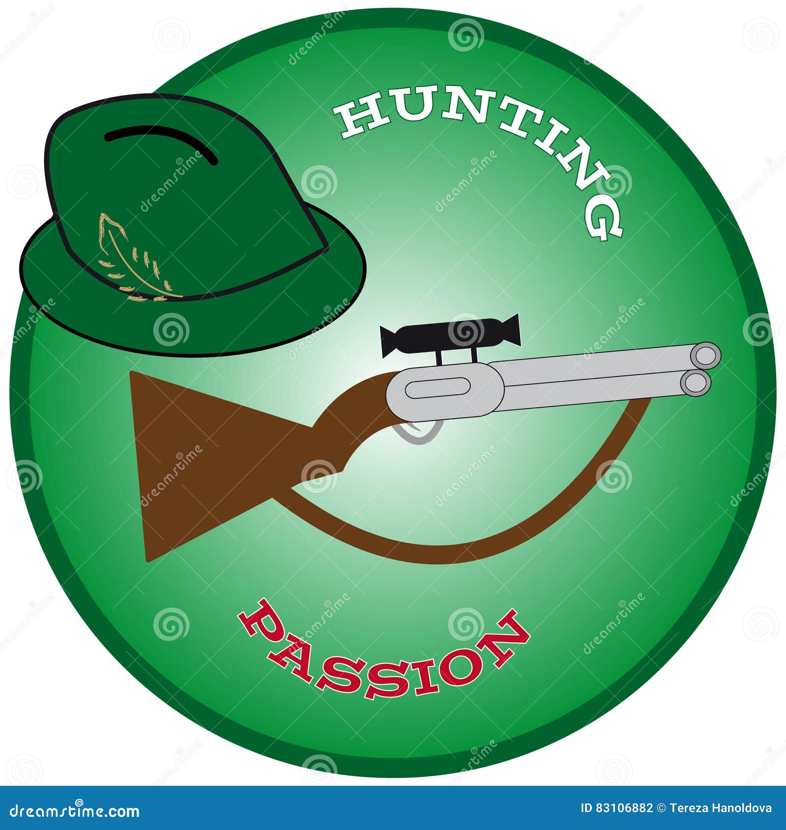 Hunting Hat with Gun in Green Ring. Stock Vector Illustration of