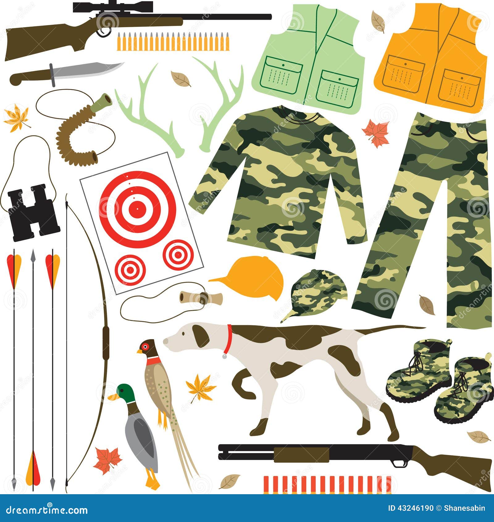 Hunting Items stock vector. Illustration of leaf, camouflage 43246190