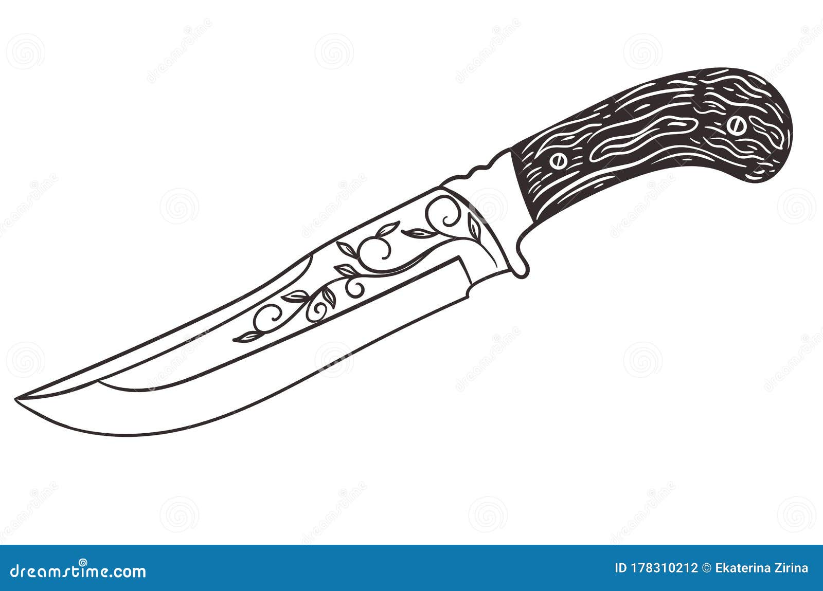 Hunting Knife with a Wooden Handle Isolate on a White Background. Vector Graphics Stock