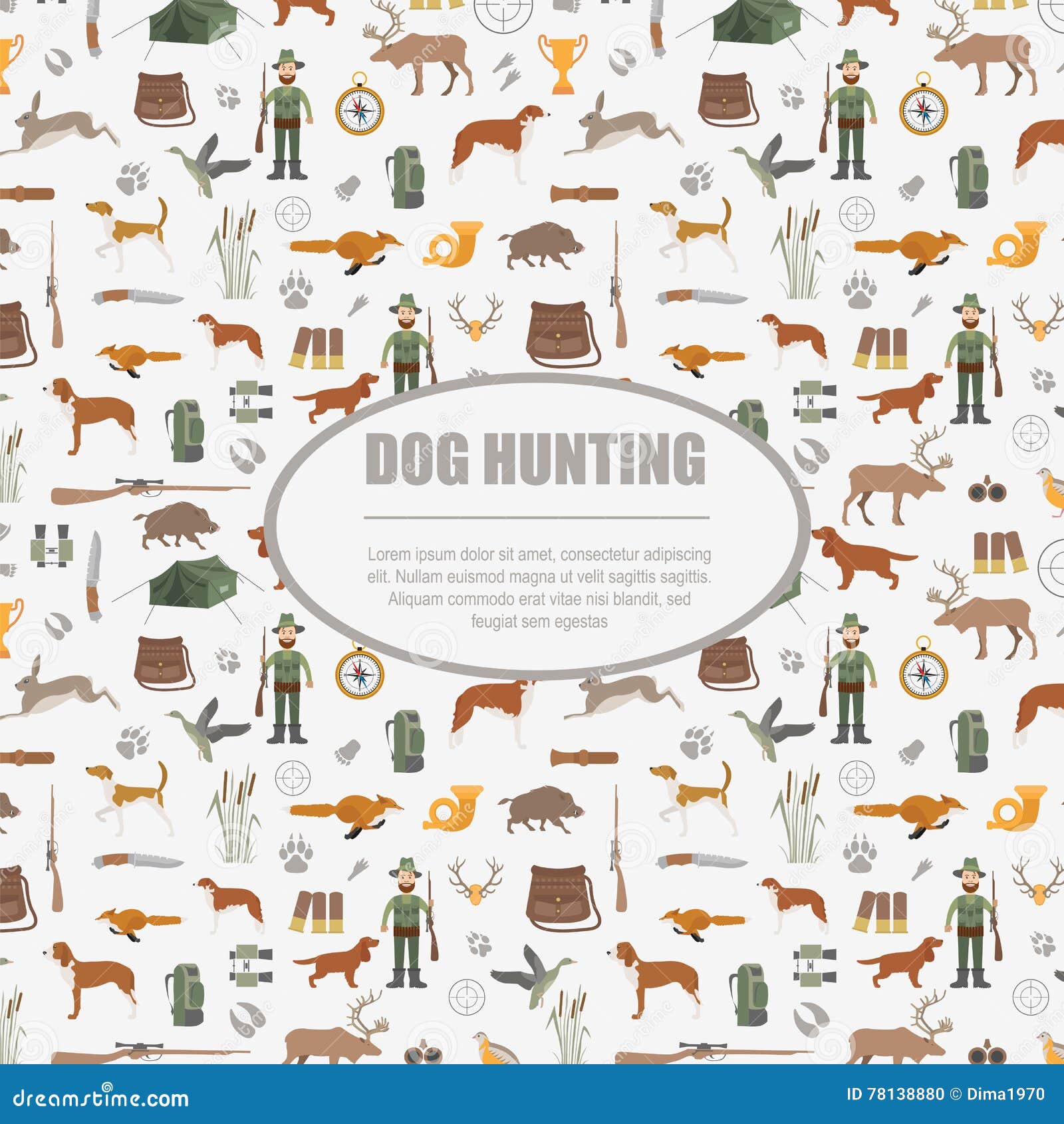 Hunting Pattern. Dog Hunting, Equipment Stock Vector Illustration of