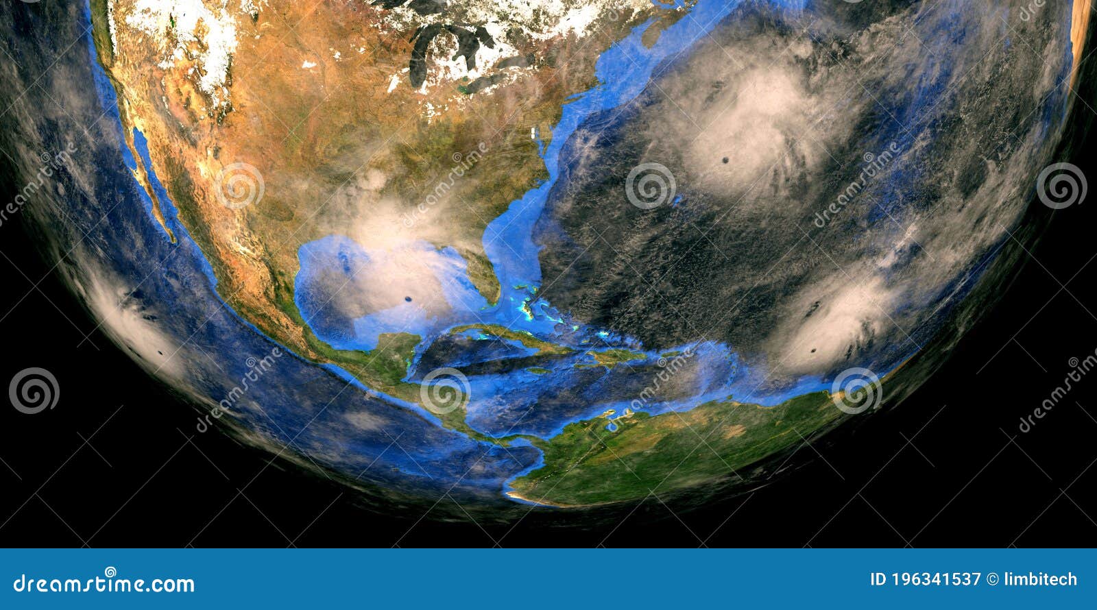 hurricane sally paulette teddy and karina approaching the usa. shot from space. s of this 3d rendering are furnished by