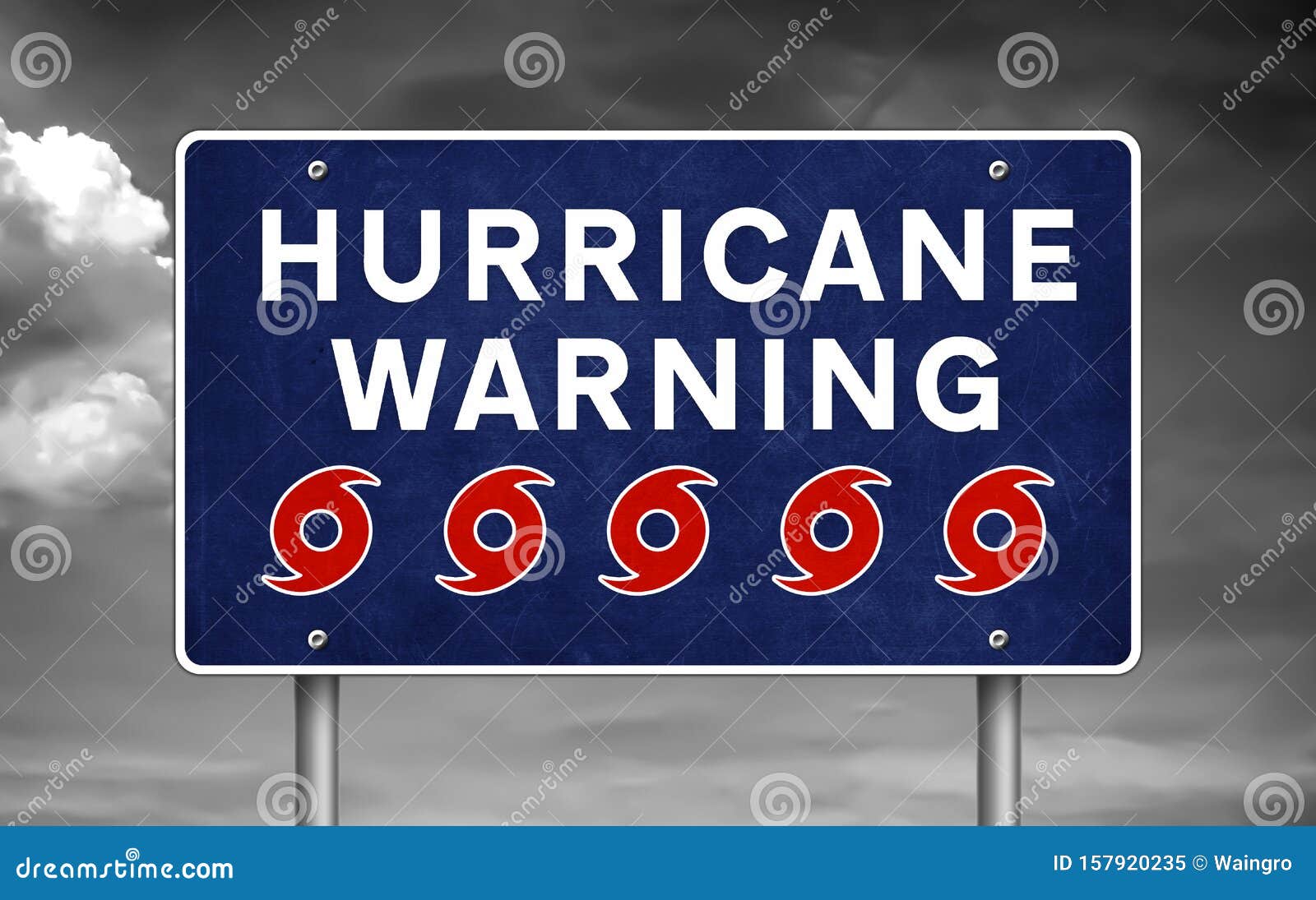 Hurricane Warning Sign On Countryside Banner Vector Illustration
