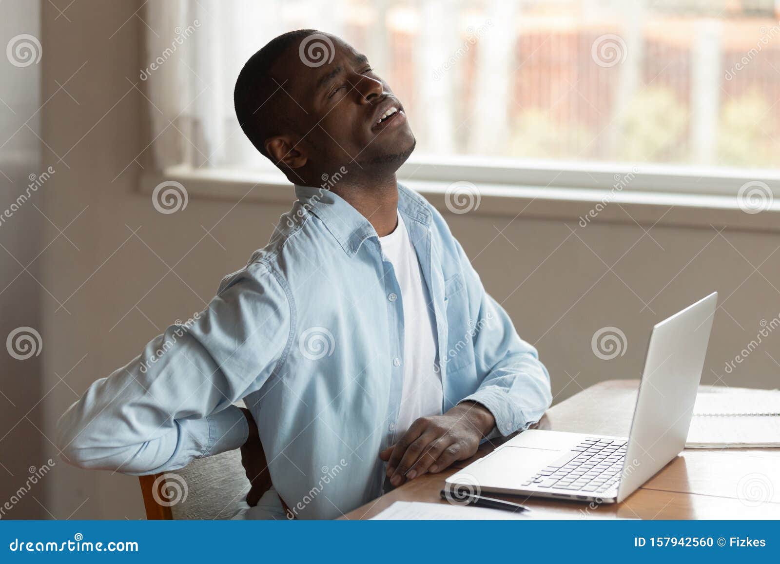 Hurt Biracial Man Suffer From Lower Back Pain Stock Photo Image