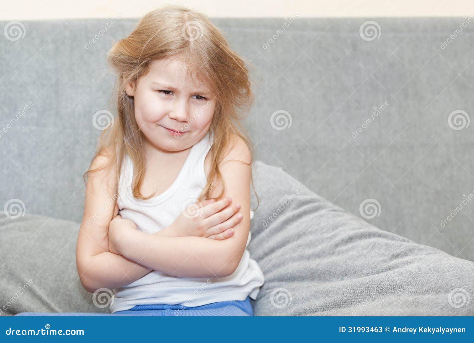 Hurt the Feelings Little Girl Sitting on the Couch Stock Image ...