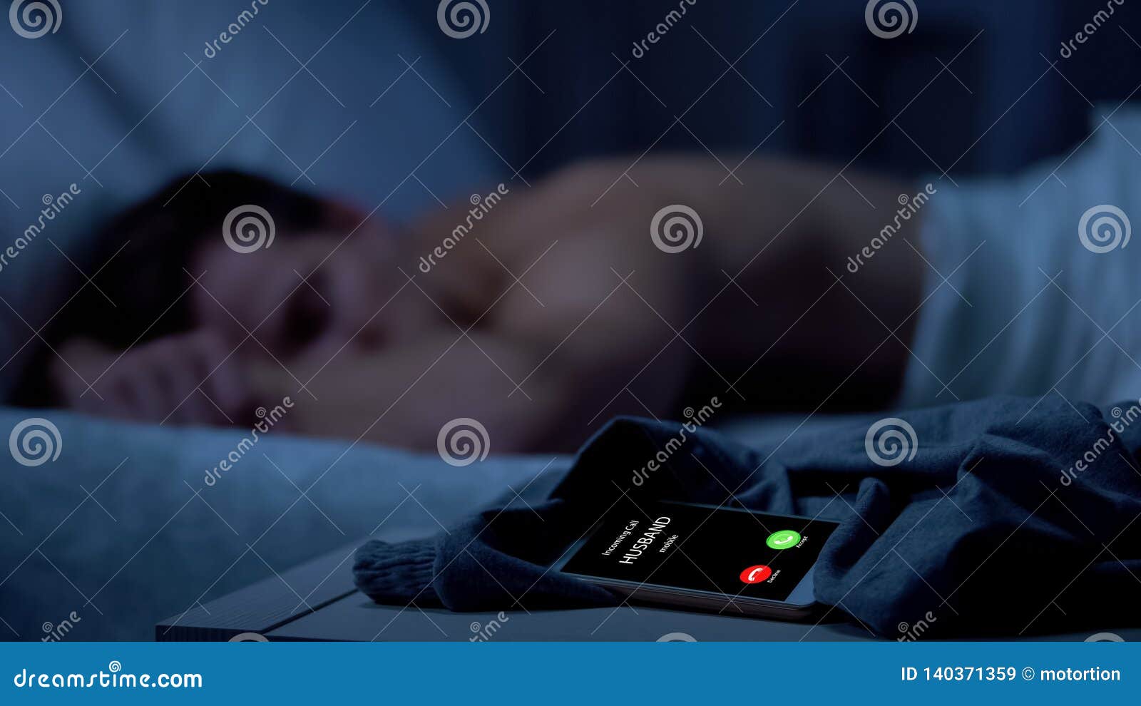 Husband Calling while Male Sleeping Deeply, Missing Call, Same-sex Relations Stock Image picture photo