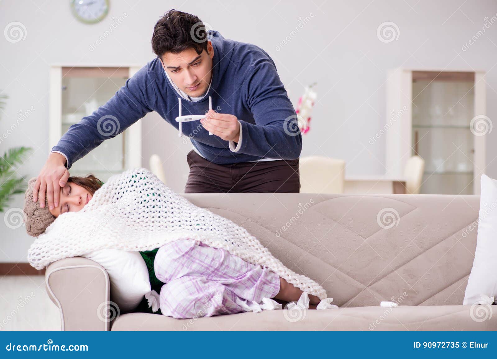 The Husband Caring For Sick Wife Stock Image Image Of Headache 