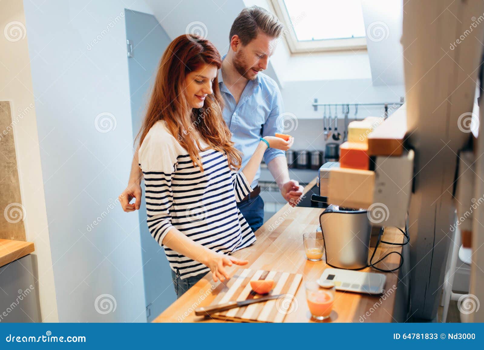 Husband Helping Wife In Kitchen Stock Image Image Of Caucasian Casual 64781833