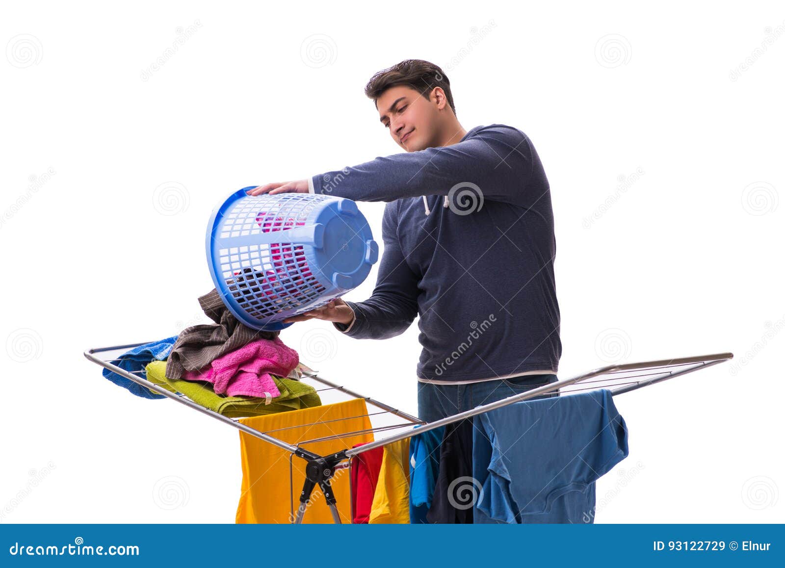 The Husband Man Doing Laundry Isolated on White Stock Image Image of