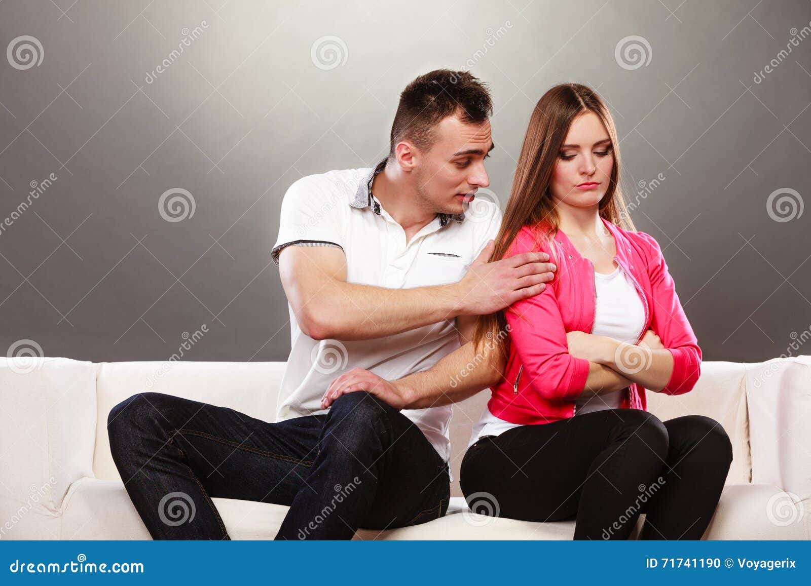 Husband Trying To Apologize Wife. Disagreement. Stock Photo ...
