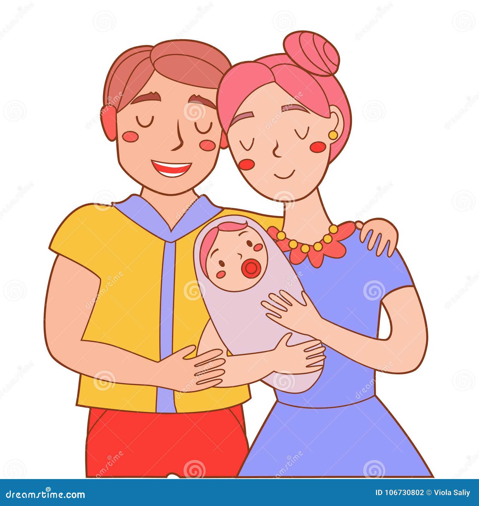 Husband and Wife with Baby Cute Happy Stock Illus picture pic