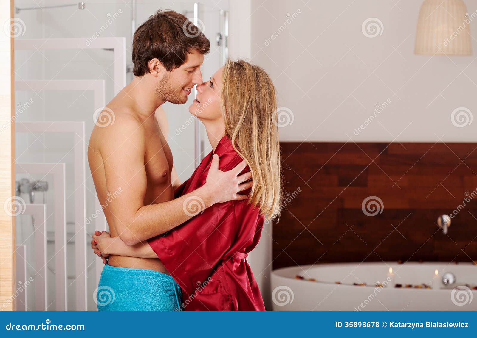 Husband and Wife in the Bathroom Stock Photo