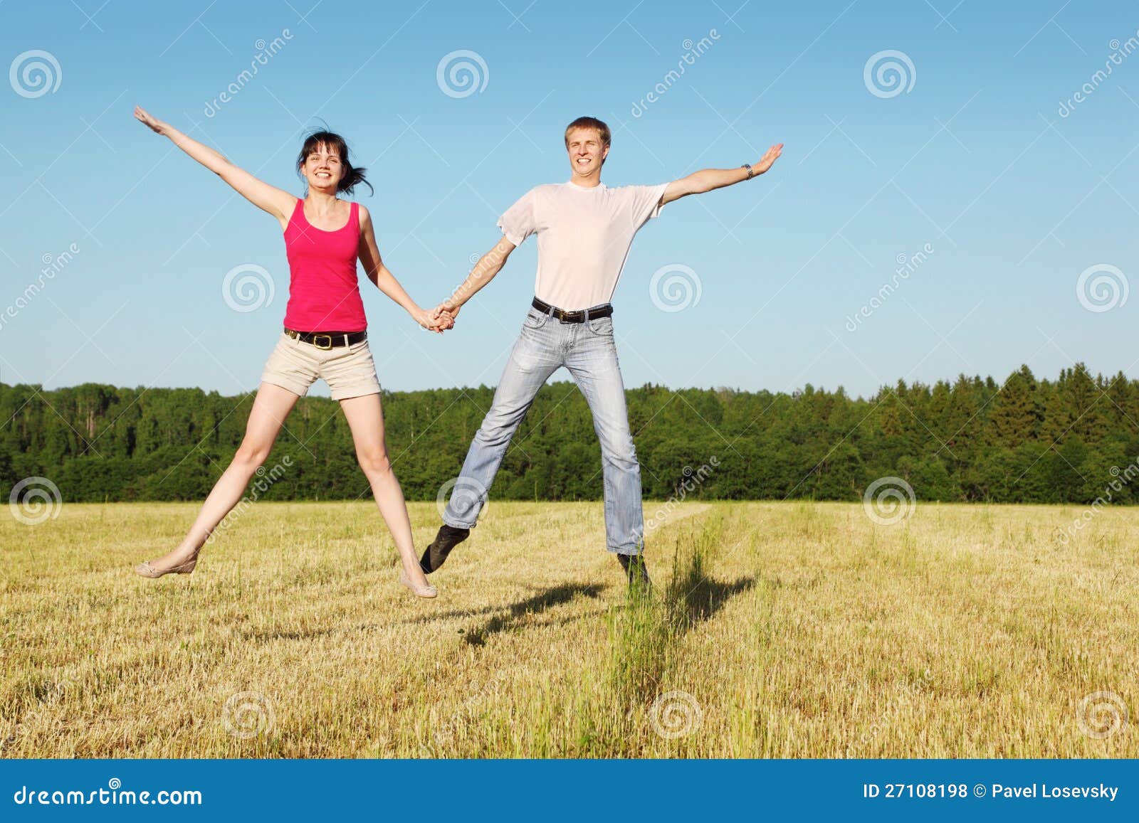 Husband, Wife in Jump in Field Stock Photo Image of beautiful
