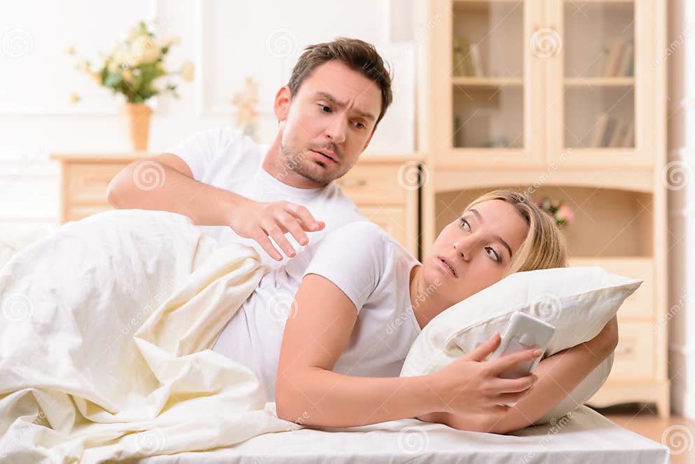 Husband and Wife Lying in Bed Stock Photo - Image of family, female ...