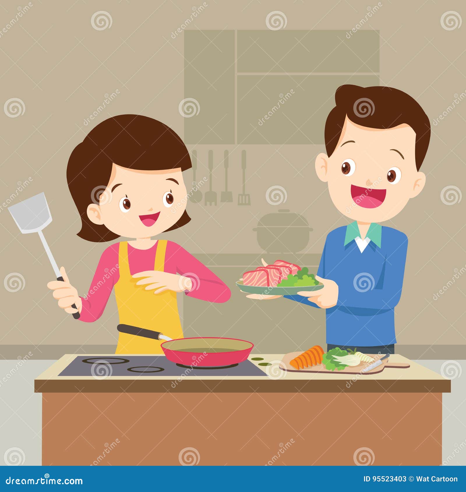 husband and wife are preparing together