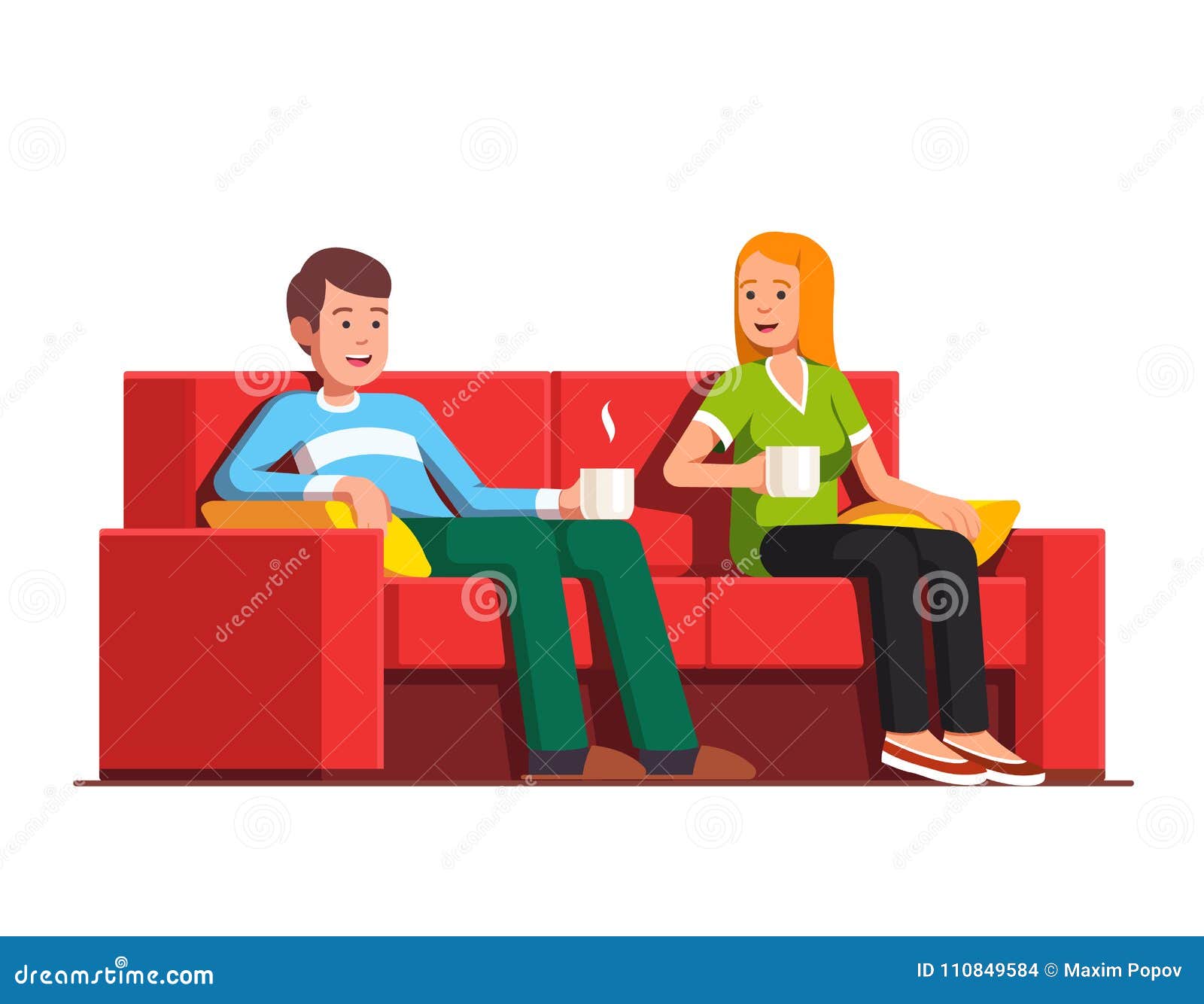 Husband and Wife Siting on Sofa Drinking Tea Stock Vector - Illustration of  flat, cartoon: 110849584