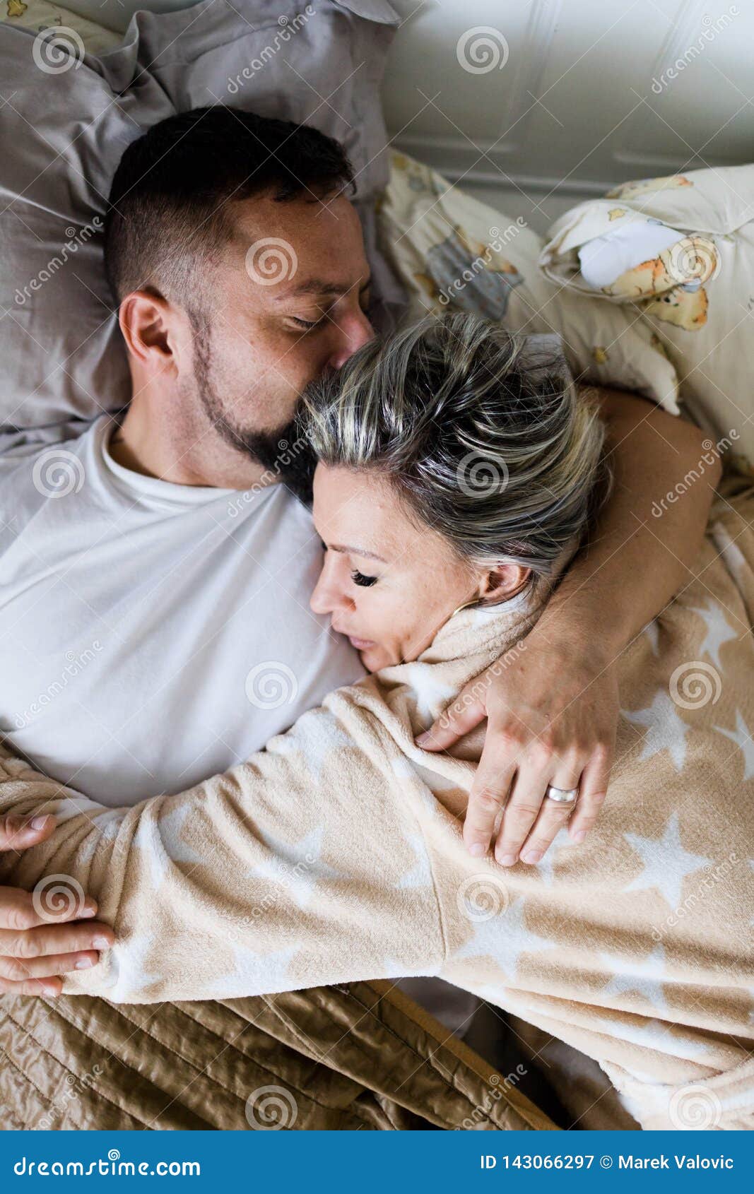 Husband and Wife Sleeping Together in One Bed - in Hug Stock Image ...