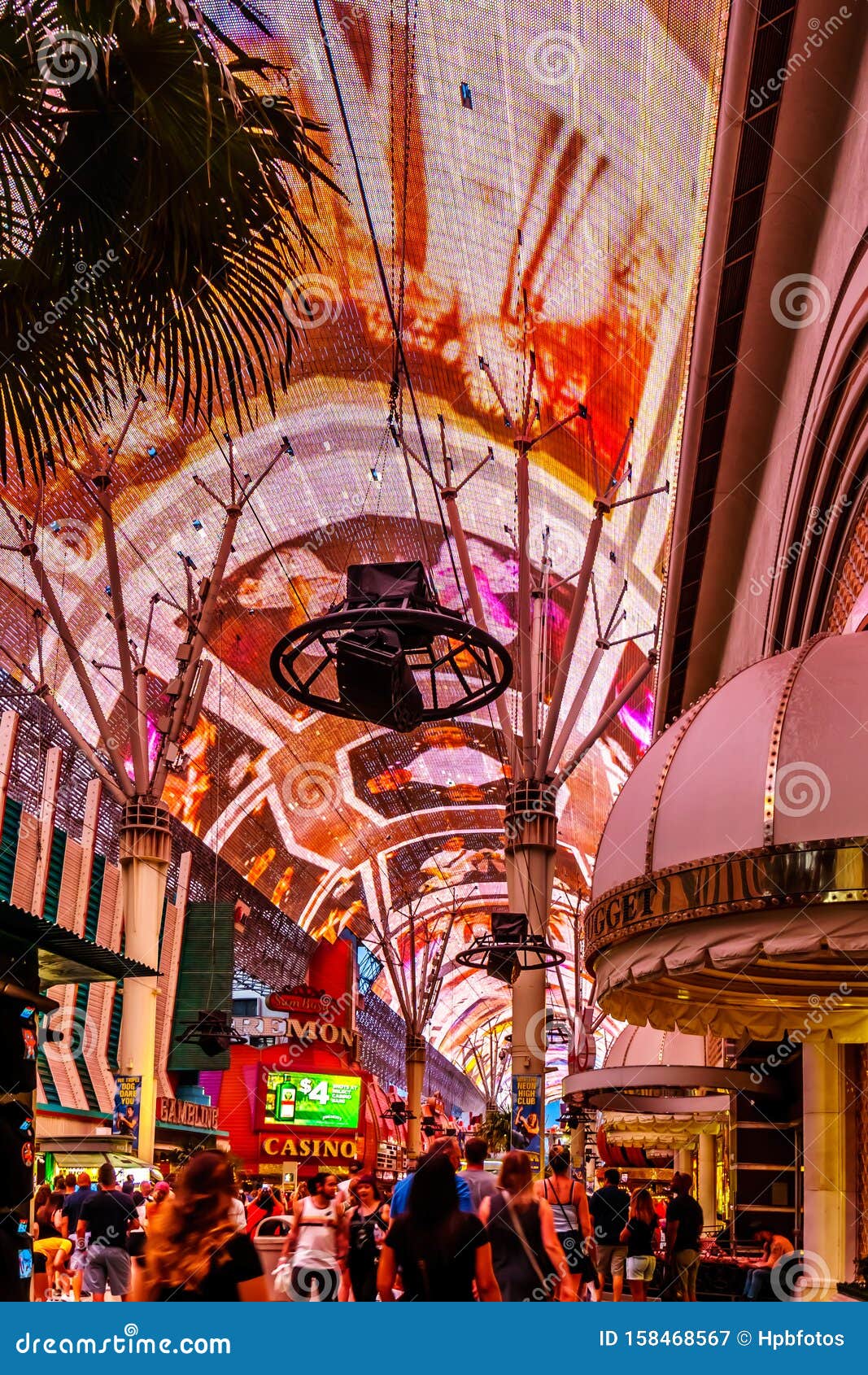 Hustle and Bustle of Crowds in the Evening on the Famous Fremont Street