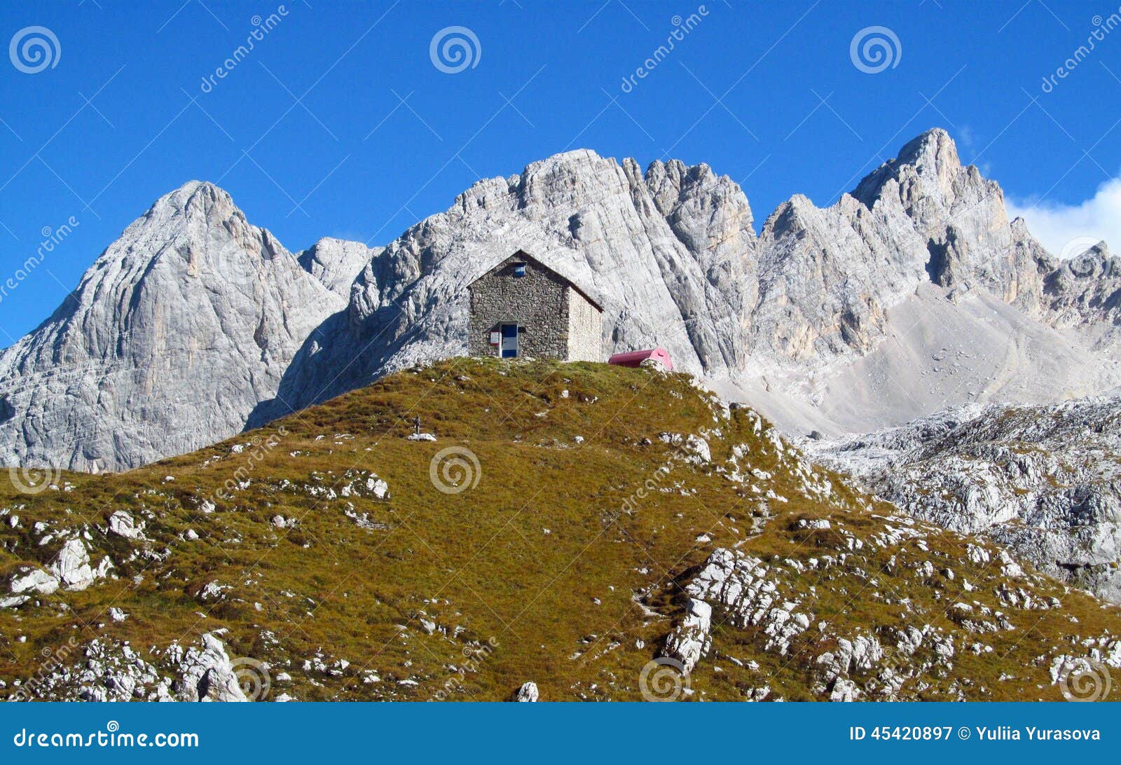 the hut, refugio, bivaccoÃÂ tiziano in the alps mountains, marmarole