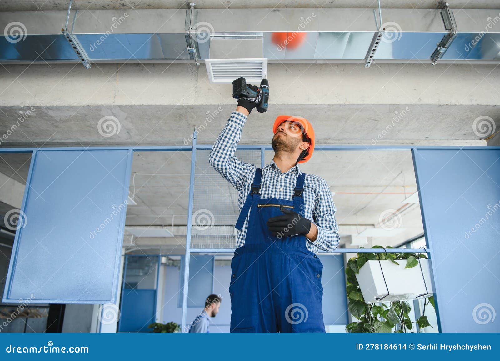 Hvac Services Worker Install Ducted Pipe System for Ventilation and