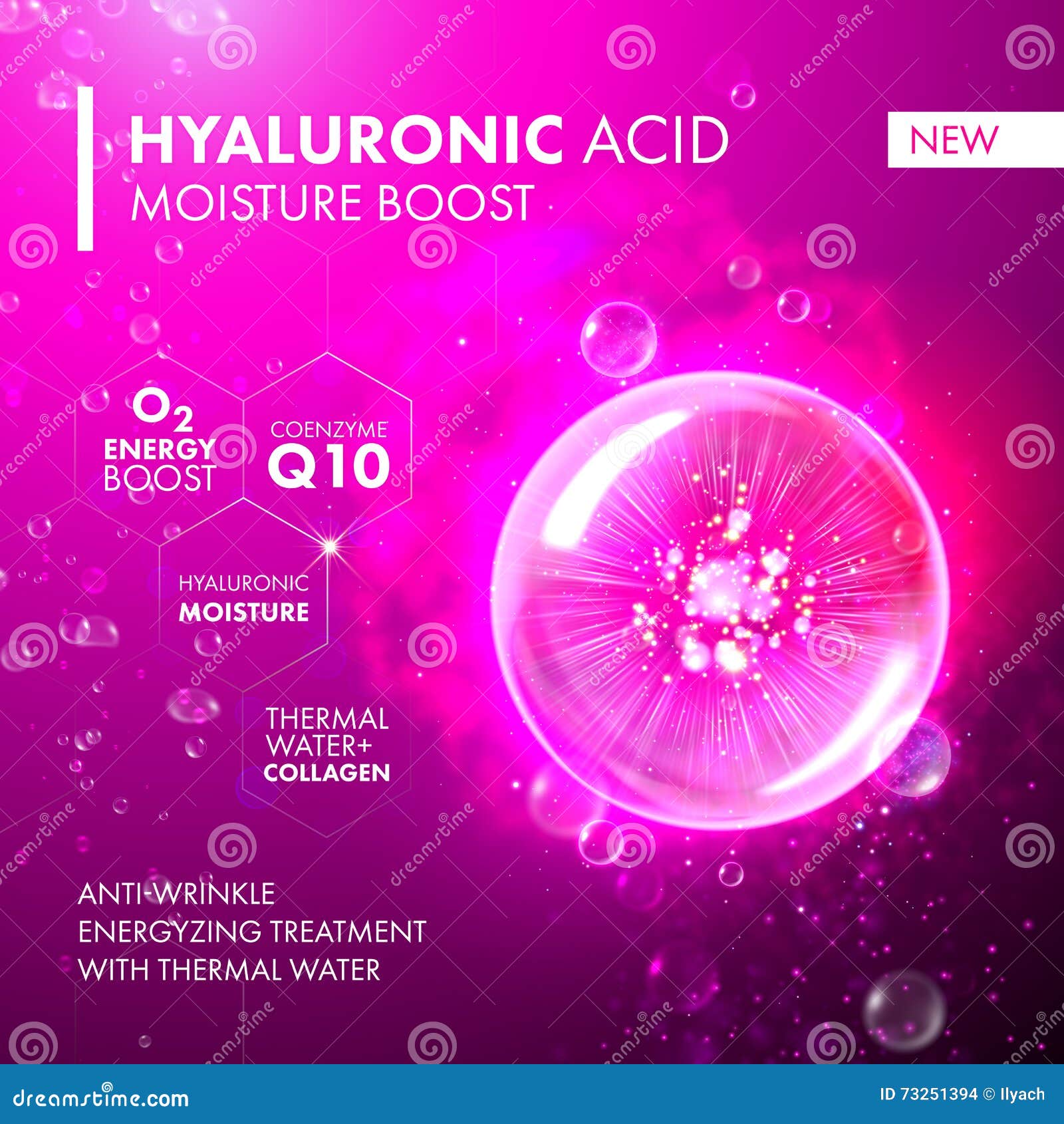 hyaluronic acid moisture boost. collagen pink bubble.