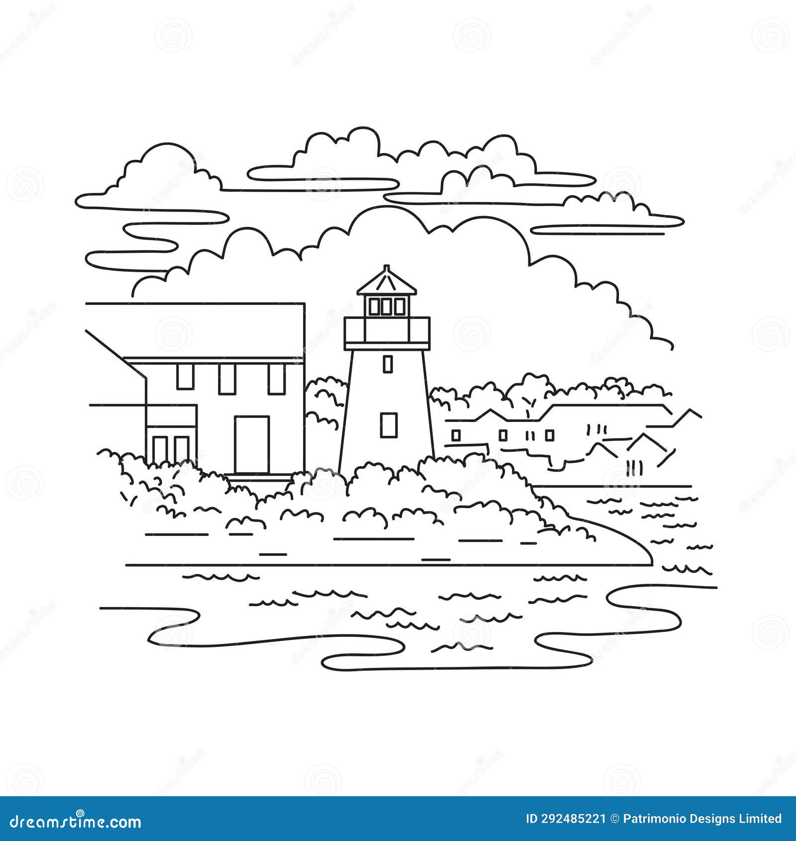 hyannis harbor light or lewis bay lighthouse in massachusetts usa mono line art