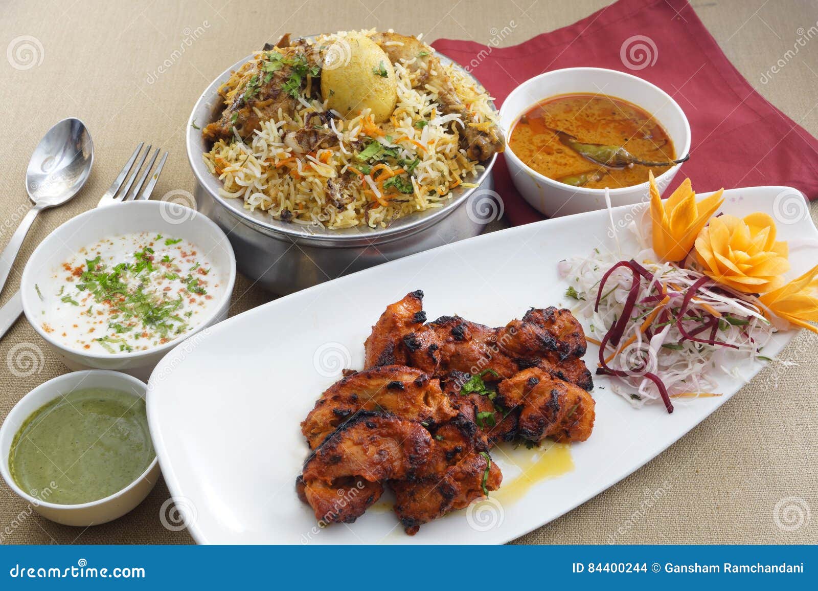 Hyderabad Chicken Biryani with Chicken Kebabs Stock Photo Image of