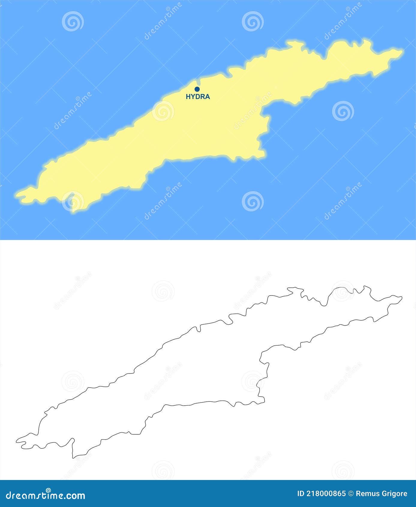 Hydra Island Map - Cdr Format Stock Vector