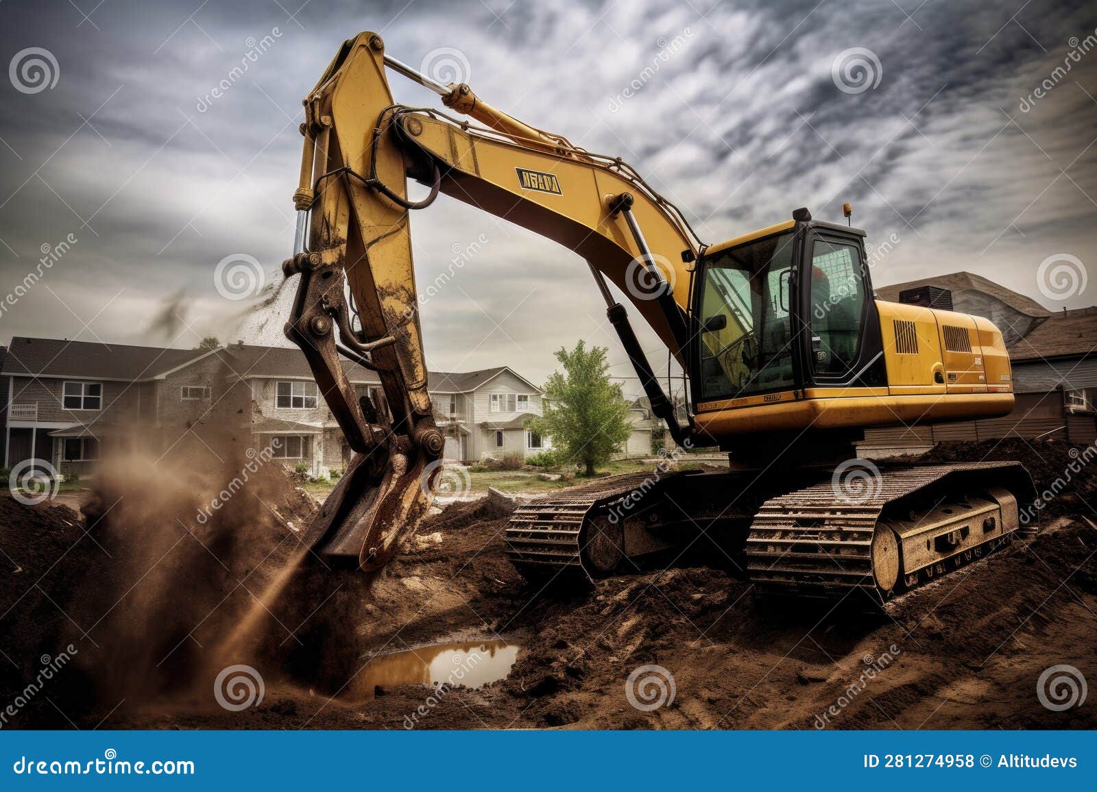 Hydraulic Arm of a Backhoe in Action Stock Illustration Illustration