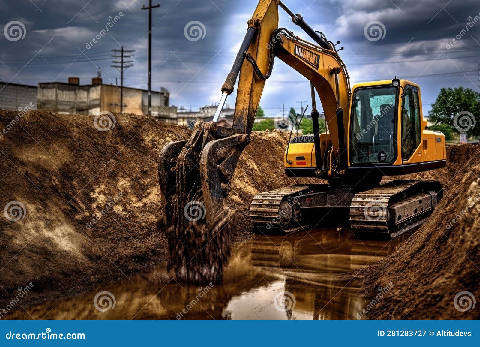 Hydraulic Arm of a Backhoe in Action Stock Illustration Illustration